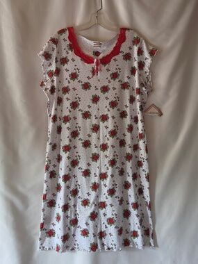 Vintage Mary Engelbreit Nightgown Nightie Floral Roses Short Sleeve Size L NWT